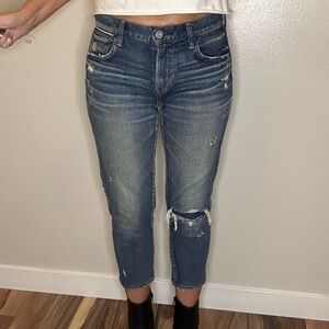 Moussy Blue Cropped Distressed Jeans